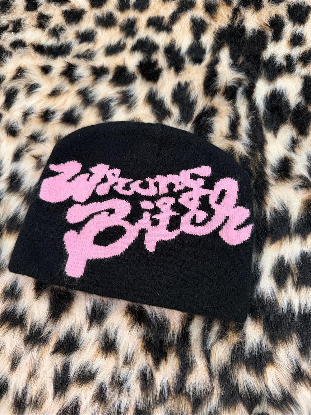 Black Beanie with Pink Script